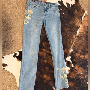 Lucky Brand Floral Embroidered Blue Jeans